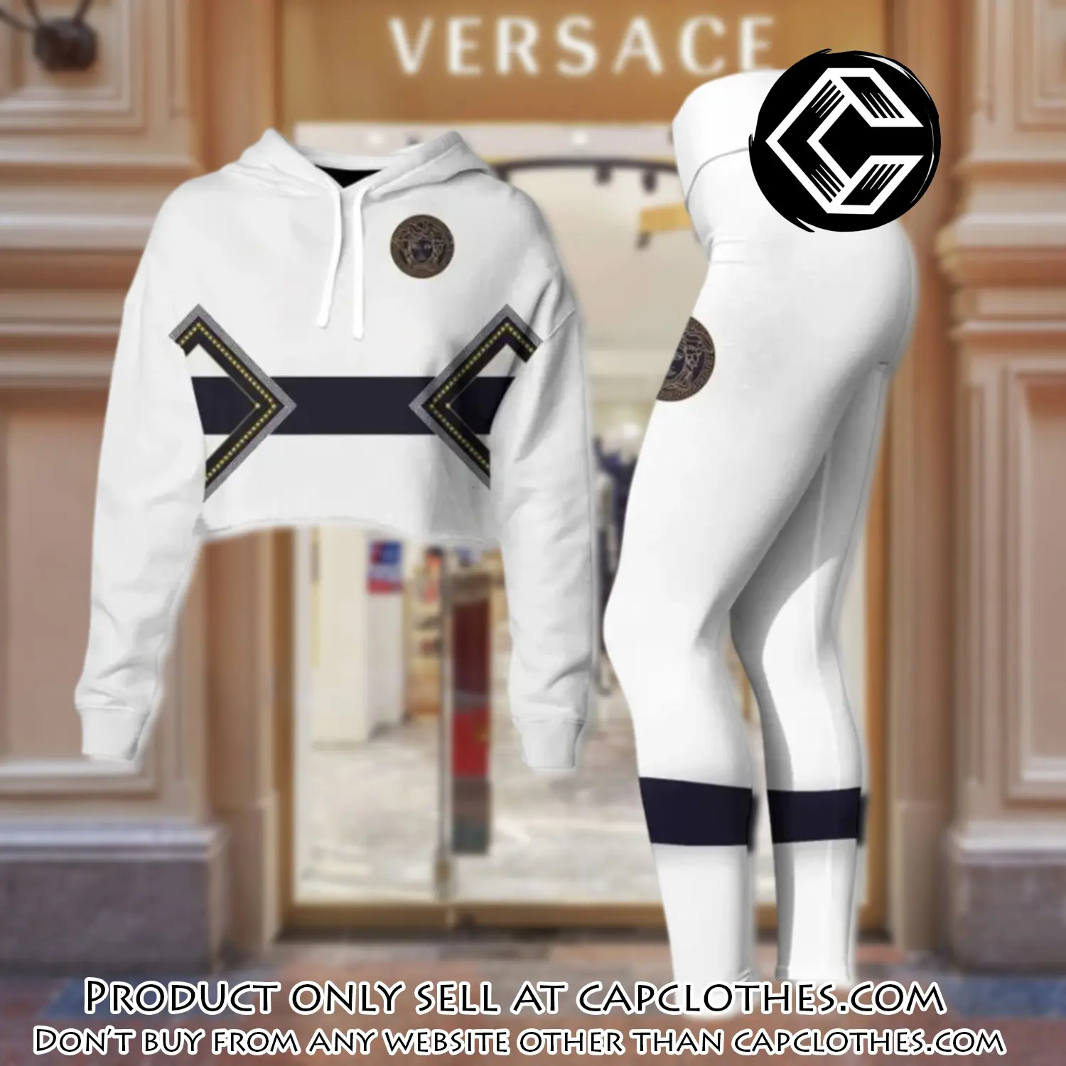 Versace white luxury brand clothes leggings and crop top set for women cc5220950